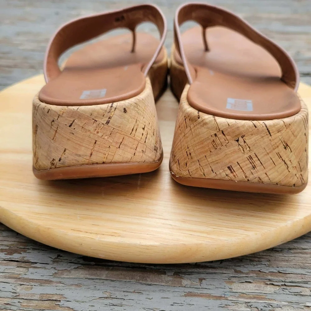 FitFlop F Mode Platform Sandals Womens 8 US Rose Gold Cork Flatform Toe Post
